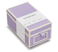 Boîte de cartes de visite avec intercalaires, dimensions 10,5 x 18 x 8,3 cm, couleur violette