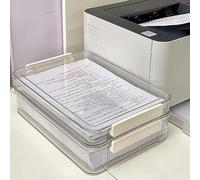 Boîte de classement en plastique transparent, bac de rangement empilable portable avec poignées, pour organiser papiers A4 et documents, coffret de bureau en PET pour certificats ou contrats