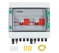 Boite de Combinaison DC Photovoltaique 500V-1000V, 2 Entrees/Sorties, Etanche avec Fusible et Parafoudre Exterieur