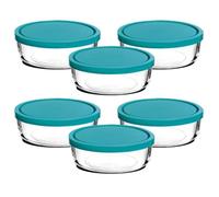 Boîte de conservation ronde - JUANIO - Lot de 6 - Verre alimentaire - Couvercle hermétique - Ø15 x H6,5 cm