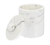 Boîte de Cotons en Résine à Motif Marbre, avec Couvercle Blanc | Ronde, Finition Moderne, Décoration Perle en Haut, Rangement pour Cure-dents et Cotons-tiges Style Aléatoire