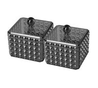 Boîte de Cotons-tiges en Acrylique Noir, Lot de 2, Motif Diamant | Rangement Élégant pour Vanity et Salle de Bain, pour Coton, Accessoires Cheveux et Vernis