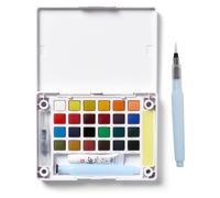 Boîte de couleurs aquarelles de poche contenant 24 couleurs et un medium irisé