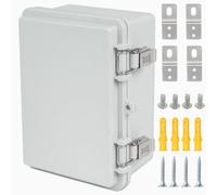 Boîte de dérivation étanche IP67 avec couvercle transparent à charnière en acier inoxydable avec plaque de montage et support mural, gris, 180 x 130 x 90 mm