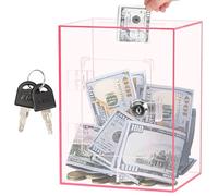 Boîte de Dons en Acrylique avec Serrure, Tirelire pour Adultes et Enfants, Urne Tirelire Transparente pour économie, Votes, Dons, Avis 20x15x12cm (Rose)