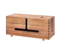 Boîte De Gestion De Câbles En Bois D'acacia - Couvercle Magnétique, Cache | Finition En Bois Naturel, Couvercle Magnétique Sécurisé, Trous D'aération, Pieds Métalliques Surélevés, Dissimule Les Câbles