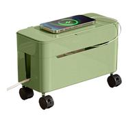 Boîte de gestion des câbles : organisateur à roulettes, unité de rangement de câbles à fentes multiples, station de charge compacte avec couvercle, support de table moderne | Idéal, Vert, Consulte la