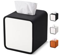 Boîte de mouchoirs en cuir, carrée, pour lingettes cosmétiques, support pour mouchoirs en papier, noire, 15x15x15,8 cm