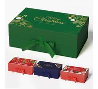 Boîte de Noël magnétique, vert et or, dimensions : 32,2 x 20,3 x 11,4 cm