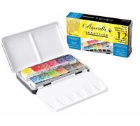 Boîte de peinture à l'aquarelle en métal, ensemble de 12 demi-pots