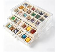 Boîte de présentation Dmnnlp pour roches, 3 tiroirs avec 54 cases pour collection de roches, boîtiers de rangement pour gemmes, fossiles, cristaux, pierres et bijoux (Beige)