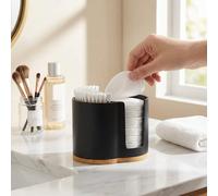 Boîte de rangement 2 compartiments pour cotons-tiges et boules de coton, organisateur de salle de bain, accessoires, pot en plastique, distributeur, rangement domestique noir