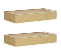 Boîte de rangement 2 pc tissu non tissé avec fenêtre transparente | Poignées à bec, zips doubles, pliable à plat, forme rectangulaire, PVC transparent, sous lit, salon, chambre