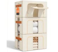 Boîte de rangement 3 x 100 litres, beige, empilable, en tissu Oxford