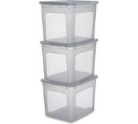 Boîte de rangement à 3 niveaux, 30 L, empilable, garage, salon, chambre, 39,5 x 34 x 30,5 cm - Gris