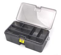 Boîte de rangement à outils double couche grise translucide avec loquets sécurisés pour leurres de pêche, hameçons et petites pièces de quincaillerie, étui portable pour atelier, maison, garage
