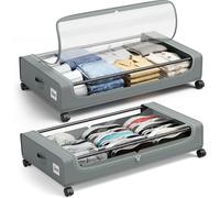 Boîte de rangement à placer sous le lit, avec roulettes - Tissu Oxford 600D - 50 litres - 80 x 40,6 x 15,2 cm - Lot de 2 - Gris
