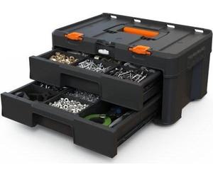 Boîte de rangement avec 2 tiroirs – WORX BY KETER – STACK N ROLL – 48 x 33 x 23 cm – Noir