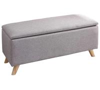 Boîte de rangement avec assise, structure en bois, tissu en toile de jute, gris clair