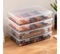Boîte de rangement avec couvercle, format A4, système de fermeture à cliquet réglable, 4 boîtes empilables, boîte de rangement robuste et durable, sans BPA