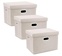 Boîte de rangement avec couvercle, grande taille, en tissu, pliable, lavable, lot de 3, couleur beige, dimensions : 44 x 30 x 29 cm