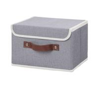Boîte de rangement avec couvercle - Panier de rangement décoratif et pliable en tissu coton-lin - Gris, Petit modèle