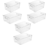 Boîte de Rangement avec Poignée Intégrée - Grande Capacité pour Cosmétiques, Serviettes, Savon et Shampoing - Idéale pour la Salle de Bain - Lot de 6 Pièces - Transparente