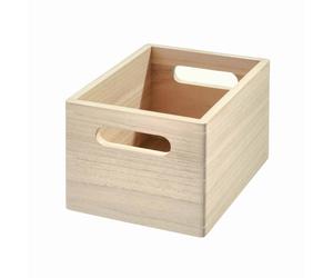 Boîte de rangement avec poignées, 19 x 25,5 x 15 cm, bois de paulownia, beige - iDesign | The Home Edit