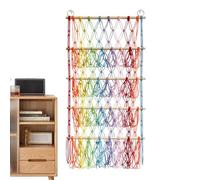 Boîte de rangement bohème pour animaux en peluche - Porte-bagues en fer | Bâtons de pin et corde de coton 52 x 105 cm, rangement en peluche à 4 compartiments, organisateur de jouets en macramé, E