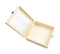 Boîte de rangement carrée en bois de pin avec base à charnière pour découpage, mosaïque, pyrogravure, art, bijoux, mariage, petite caisse (18 x 18 x 7 cm)