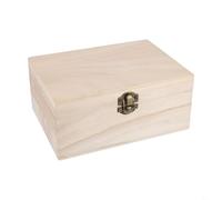 Boîte de rangement carrée en bois uni à charnière pour projets d'artisanat et souvenirs avec loquet sécurisé et finition paulownia naturelle en petite taille (L)