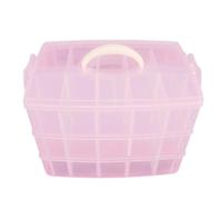 Boîte de Rangement Cosmétique à 3 Couches, 30 Cases, Plastique Rose | Compartiments Détachables, Poignée Pratique, Organisation Facile, Format Portable, Usage Quotidien, Transparent