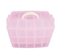 Boîte de Rangement Cosmétique à 3 Niveaux, 30 Cases, Rose | Plastique Transparent Rigide, Poignée Facile à Saisir, Cloisons Amovibles, pour Bijoux et Atelier