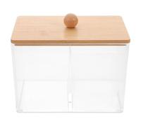 Boîte de Rangement Cosmétique Carrée à Compartiments, Couvercle Bambou | Acrylique Transparent, Usage Bureau ou Salle de Bain, Protège des Poussières, Style Simple Élégant