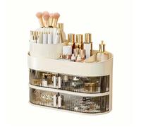 Boîte de rangement cosmétique de style crème 2 pièces - Organisateur de Cosmétique rotatif à 3 niveaux avec 4 tiroirs anti-poussiè