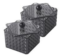 Boîte de Rangement Cosmétique en Acrylique Noir, Motif Diamant, Couvercle | Lot de 2 Pièces, pour Vanity et Tiroir, Rangement de Cotons, Flosser, Vernis à Ongles