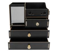 Boîte de Rangement Cosmétiques à Tiroir en Bois Miroir 28x28x18cm | Organisateur de Bureau à Plusieurs Niveaux, Porte-Mouchoirs Intégré, pour Maquillage, Soins et Fournitures
