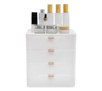 Boîte de rangement de bureau blanche - Organiseur de bureau empilable avec 4 tiroirs et 1 plateforme supérieure - Organiseur pour livres, bijoux, cosmétiques, collations, petits objets