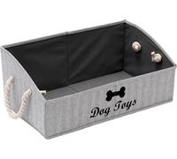 Boîte de rangement de jouets pour animaux de compagnie en toile, boîte de rangement de jouets pour chiens pliable, organisateur de jouets pour animaux de compagnie, accessoires, etc. - Chien rayé Gris
