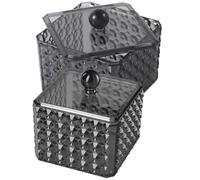 Boîte de Rangement de Table Lot de 2 Noir, en Acrylique, Couvercle | Vanity et Tiroir, Motif Diamant Discret, Design Élégant et Propre, Usage Cosmétiques et Accessoires