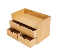 Boîte de rangement de tiroir - Organiseur de bureau en bambou avec 3 tiroirs - 33 x 19 x 20 cm - Pour timbres, notes, clips en papier, ciseaux (sur 2 à partir de 1 nul) (A1)