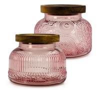 Boîte de rangement décorative en verre rose avec couvercle hermétique en bois 750 ml 2 pièces, conteneurs de cuisine vintage à large ouverture pour biscuits, bonbons, miel, farine, épices, café, thé