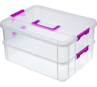 Boîte de rangement empilable à 2 niveaux - Bacs de rangement en plastique réglables - Poignée de transport - Transparent - Organisateur pour les jouets d'art et de bricolage - Accessoires de couture -