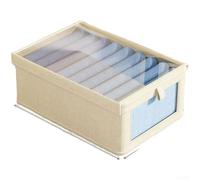 Boîte de rangement empilable pliable en coton et lin respirant avec fenêtre transparente pour armoire, gain de place, style japonais, 40 x 28 x 17 cm (avec couvercle)