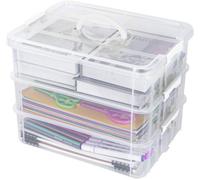 Boîte de rangement empilable Unyqoos®, 3 niveaux – plastique transparent, 35 x 26,5 x 28 cm, avec poignée de transport et fermetures de sécurité des deux côtés, idéale pour les accessoires de loisirs