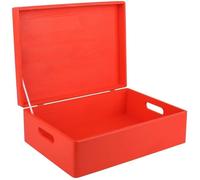 Creative Deco Boite Rangement en Bois Rouge | 40 x 30 x 14 cm (+/- 1 cm) | avec Couvercle et Poignées | Boite en Bois | Boite a Souvenir | Boîte Caisse Malle Coffre | BRUT ET NON PONCÉ