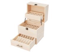 Boîte de rangement en bois avec 59 compartiments - Coffre de rangement - 3 niveaux avec tiroir - Fermeture sécurisée - Matériau hypoallergénique - Idéal pour les flacons d'huile