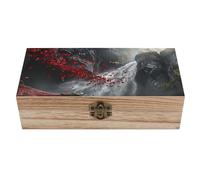 Boîte de rangement en bois avec couvercle à charnière, motif tornade de sable dans un paysage désertique. Coffret cadeau vintage en bois naturel, boîte à bijoux décorative rustique, 20 cm (L) x 10