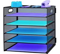 Boîte de rangement en fil métallique à 5 couches, avec poignée et design empilable, pour papier format A4, de couleur noire