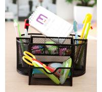 Boîte De Rangement En Maille Métallique À 9 Cellules, Organisateur De Papeterie, Porte-Stylo De Bureau, Boîte De Rangement Pour Ciseaux Règle Fournitures Scolaires Accessoires